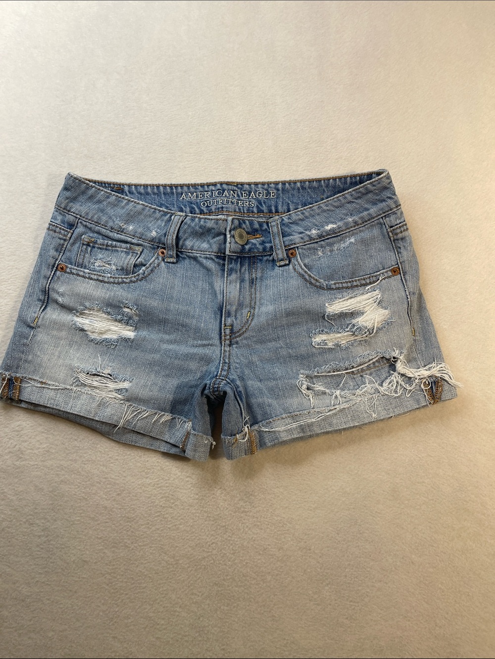 American Eagle Outfitters Light Blue Distressed Denim  Shorts - Womens SIZE 4